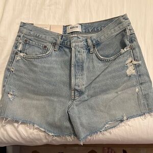 Agolde Blue High-Waisted Jean Shorts Distressed